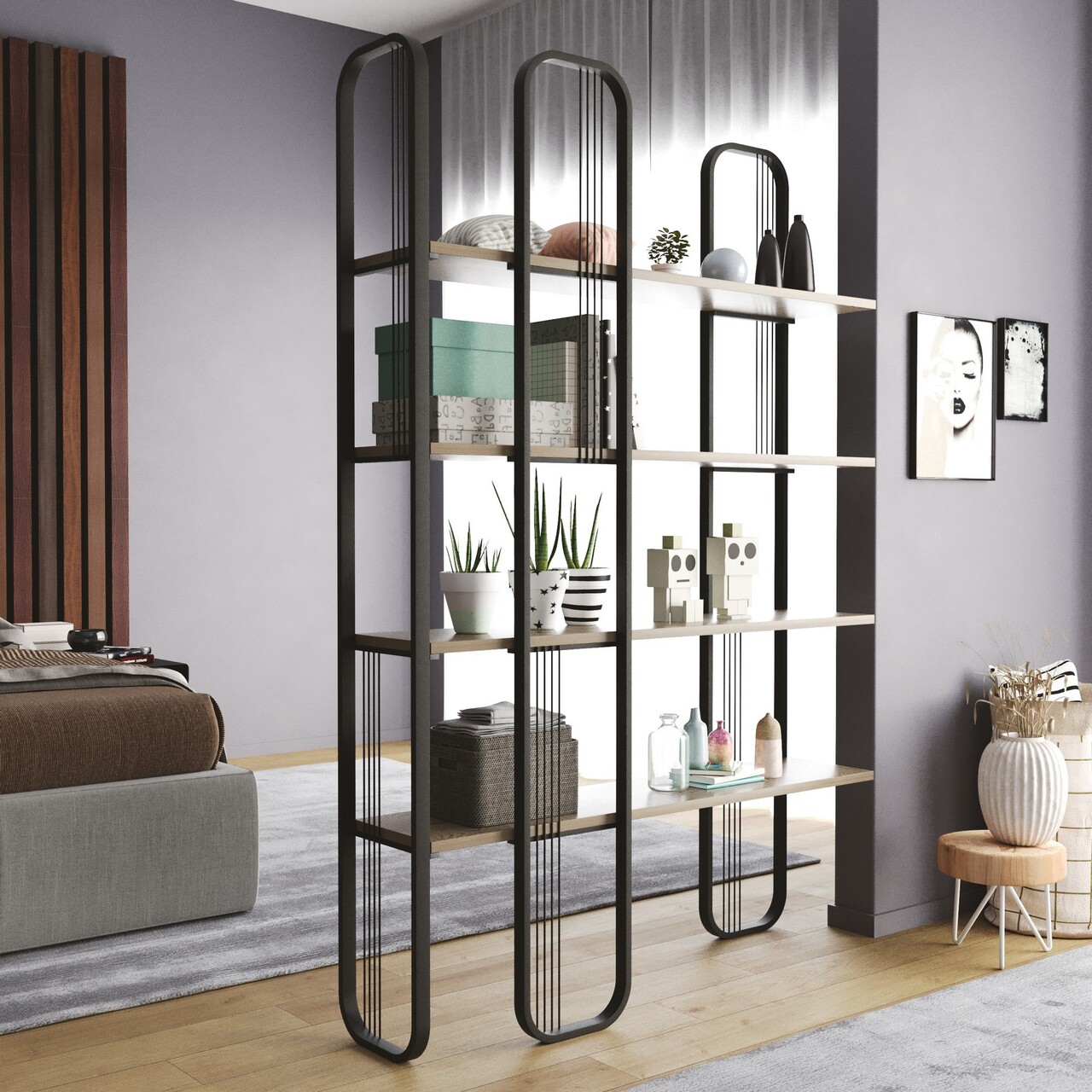 Corp biblioteca, Hanah Home, Sierra, 124x182x26 cm, Negru - imagine 7